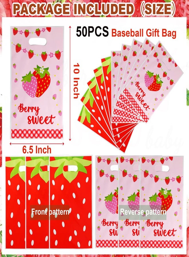 HEPAPATE 50Pcs Strawberry Party Favors Bags,Strawberry Treat Candy Bags,Summer Berry Sweet Goodie Bags,Straw berry Theme Gift Bags for Kids Birthday Party Decorations Supplie - Image 2
