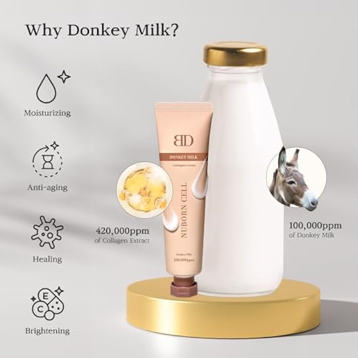 BLANC DUBU نوبورن كريم الكولاجين بحليب الحمار | توهج فوري مع 10% من حليب الحمار | كولاجين نوع 1 لبشرة ناعمة ومشرقة بوضوح | لجميع أنواع البشرة 65 مل (2.19 فل أوقية) - Image 3
