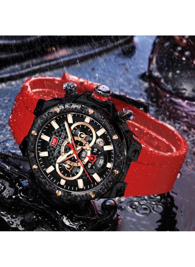 Mini Focus MF0468G-03 Men’s Chronograph Watch – Black & Red, Silicone Strap, Water Resistant - Image 4