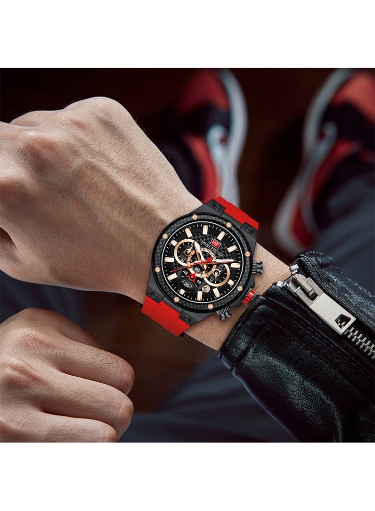 Mini Focus MF0468G-03 Men’s Chronograph Watch – Black & Red, Silicone Strap, Water Resistant - Image 3