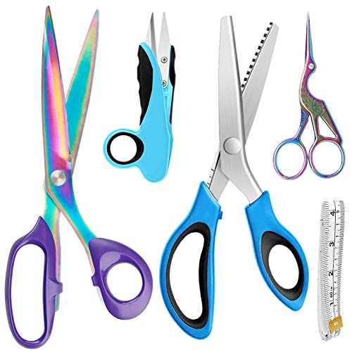 Asdirne Sewing Bundle - Sharp Stainless Steel Scissors, Comfortable Handle, Includes Fabric, Pinking, Embroidery Scissors, Thread Snips, Measuring Tape - 5 Pcs - Image 1