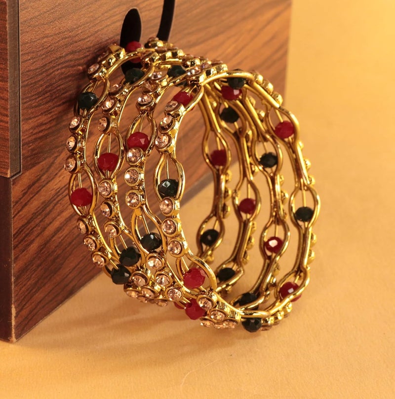 STYOLLO Traditional Royal Alloy Kada Set for Women & Girls with Zircon Stone & Pearls | Stylish AD Bangles | Girls Kada Set | Bridal Chuda Set | Wedding For Bengal Girls | Fashion Bangles - Set of 4 - Image 4