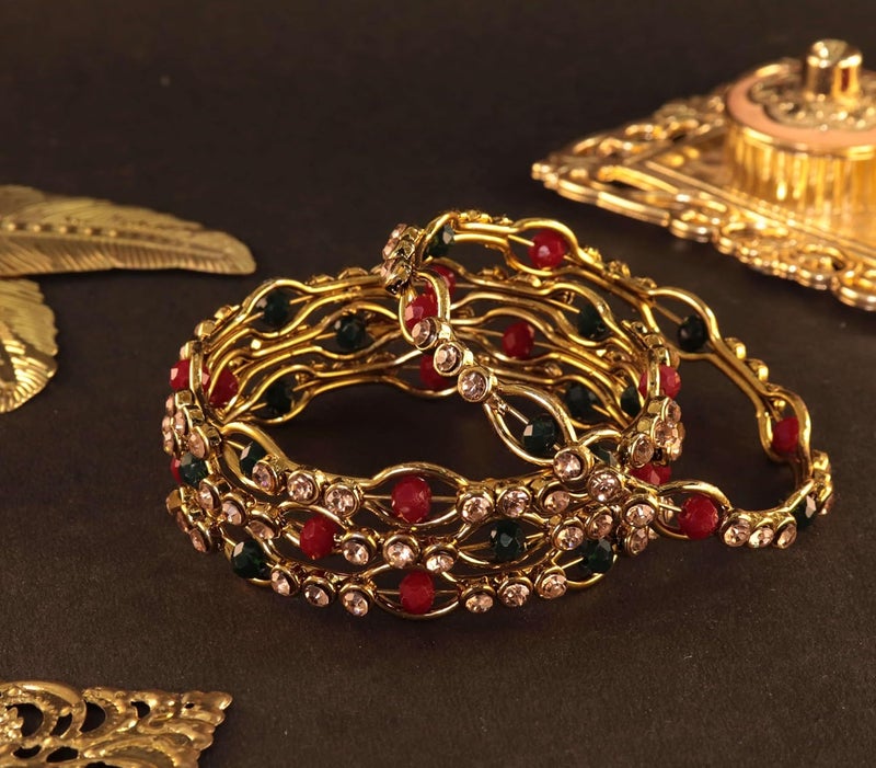 STYOLLO Traditional Royal Alloy Kada Set for Women & Girls with Zircon Stone & Pearls | Stylish AD Bangles | Girls Kada Set | Bridal Chuda Set | Wedding For Bengal Girls | Fashion Bangles - Set of 4 - Image 5