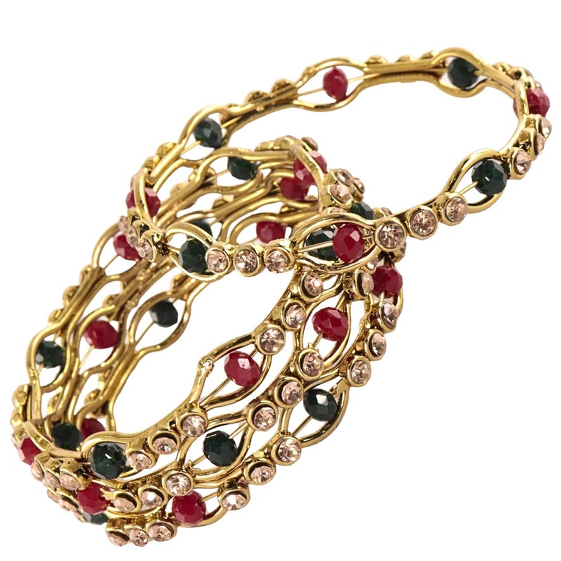STYOLLO Traditional Royal Alloy Kada Set for Women & Girls with Zircon Stone & Pearls | Stylish AD Bangles | Girls Kada Set | Bridal Chuda Set | Wedding For Bengal Girls | Fashion Bangles - Set of 4 - Image 2