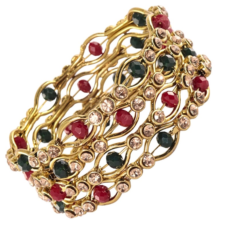 STYOLLO Traditional Royal Alloy Kada Set for Women & Girls with Zircon Stone & Pearls | Stylish AD Bangles | Girls Kada Set | Bridal Chuda Set | Wedding For Bengal Girls | Fashion Bangles - Set of 4 - Image 1