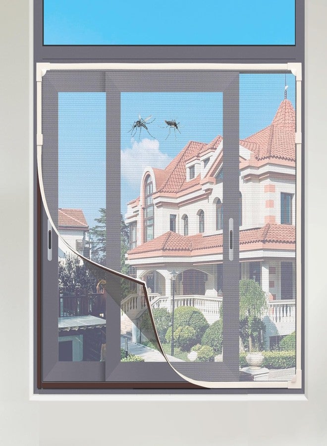 Maguesh Magnetic Window Screen, DIY Window Screen for House Magnetic Window Screen Adjustable Window Screen Fiberglass Mesh Fine Screen White Frames Grey Net Self Adhesive Easy Installation (35"x57") - Image 1