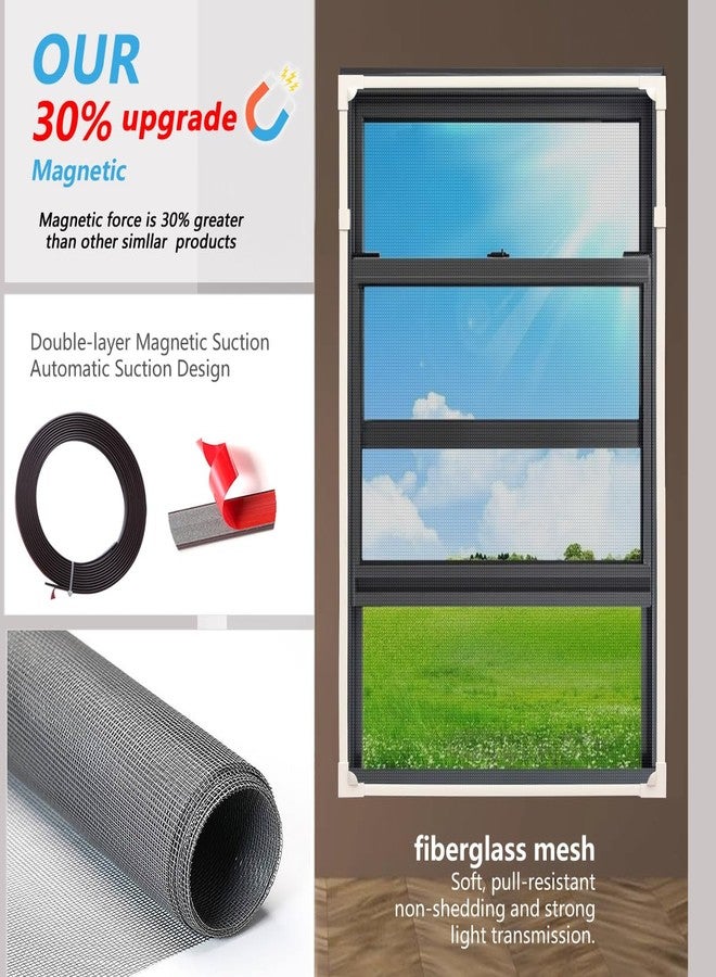 Maguesh Magnetic Window Screen, DIY Window Screen for House Magnetic Window Screen Adjustable Window Screen Fiberglass Mesh Fine Screen White Frames Grey Net Self Adhesive Easy Installation (35"x57") - Image 3