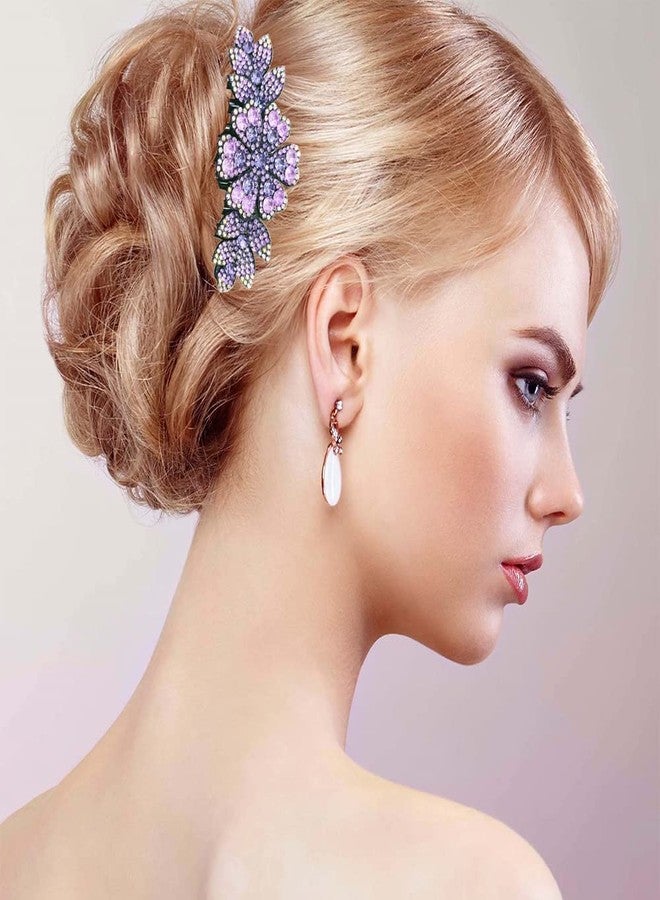 ZEMANIA مشط جانبي للشعر من زيمانيا، مزين بأحجار الراين الأرجوانية، مشط جانبي مزين بالزهور، قطع رأس زفاف عتيقة، أدوات تصفيف الشعر، إكسسوارات شعر، هدية يومية للنساء والفتيات - Image 4