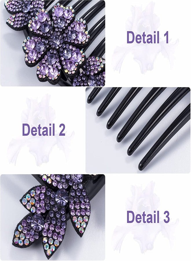 ZEMANIA مشط جانبي للشعر من زيمانيا، مزين بأحجار الراين الأرجوانية، مشط جانبي مزين بالزهور، قطع رأس زفاف عتيقة، أدوات تصفيف الشعر، إكسسوارات شعر، هدية يومية للنساء والفتيات - Image 3