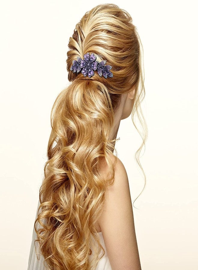 ZEMANIA مشط جانبي للشعر من زيمانيا، مزين بأحجار الراين الأرجوانية، مشط جانبي مزين بالزهور، قطع رأس زفاف عتيقة، أدوات تصفيف الشعر، إكسسوارات شعر، هدية يومية للنساء والفتيات - Image 5