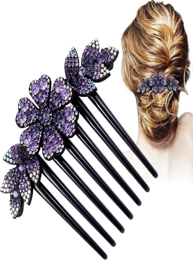 ZEMANIA مشط جانبي للشعر من زيمانيا، مزين بأحجار الراين الأرجوانية، مشط جانبي مزين بالزهور، قطع رأس زفاف عتيقة، أدوات تصفيف الشعر، إكسسوارات شعر، هدية يومية للنساء والفتيات - Image 1