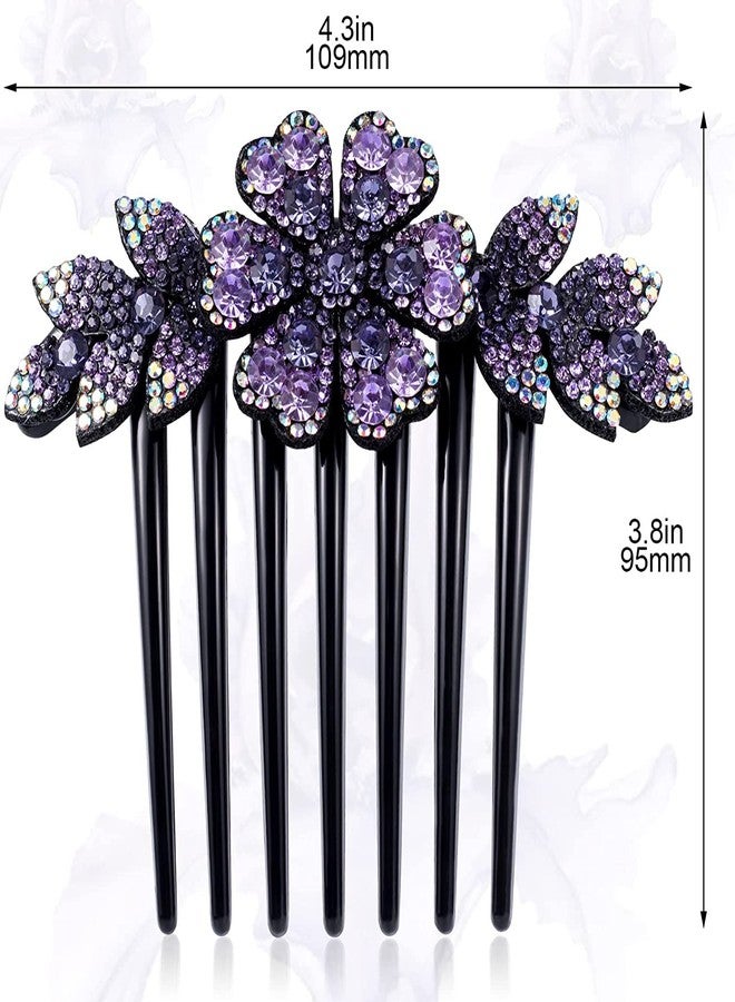 ZEMANIA مشط جانبي للشعر من زيمانيا، مزين بأحجار الراين الأرجوانية، مشط جانبي مزين بالزهور، قطع رأس زفاف عتيقة، أدوات تصفيف الشعر، إكسسوارات شعر، هدية يومية للنساء والفتيات - Image 2