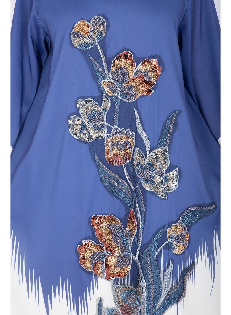 IKKXA Ombre Colors Floral Beaded Embroidery IK1047 Blue - Image 2