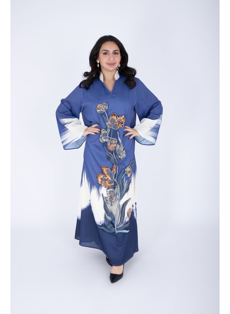 IKKXA Ombre Colors Floral Beaded Embroidery IK1047 Blue - Image 5