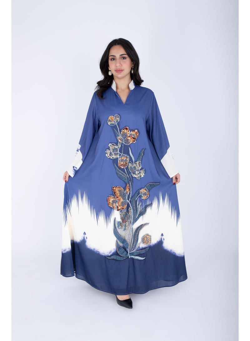 IKKXA Ombre Colors Floral Beaded Embroidery IK1047 Blue - Image 1