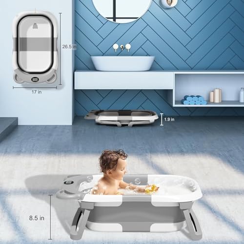 TPN Collapsible Baby Bathtub, Baby Bath Tub with Soft Cushion & Real-Time Thermometer, Baby Bathtub Infant to Toddler Tub (0-36 Months), Portable Travel Baby Tubs for Newborns (Grey) - Image 4