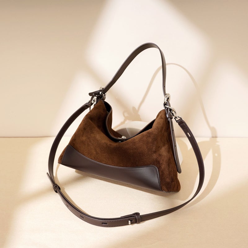 Women's Suede Leather Shoulder Tote Bag, Large Capacity Minimalist Commuter Handbag - Image 3