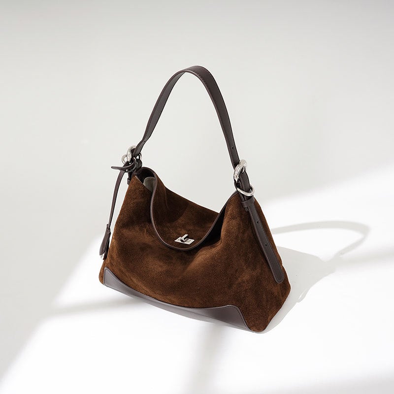Women's Suede Leather Shoulder Tote Bag, Large Capacity Minimalist Commuter Handbag - Image 2