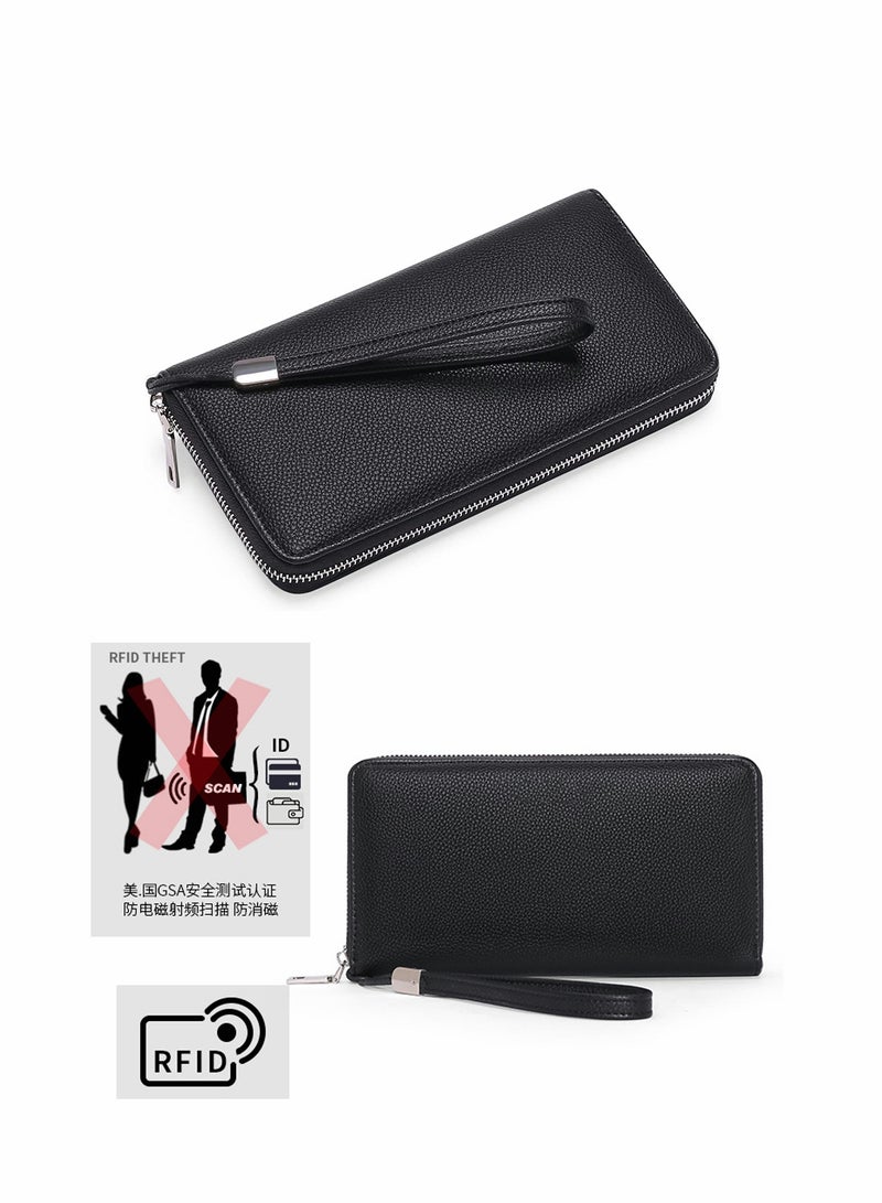 KASTWAVE Credit Card Holder Wallet Rfid Blocking Leather Zip Around Wallet Large Capacity Long Purse Credit Card Clutch Wristlet Women's Long Wallet Rfid Large Capacity Handbag Pu Bank Card Storage Bag - Image 4