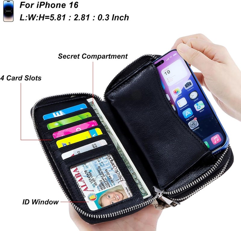 HAWEE Cellphone Wallet for Women Dual Zipper Long Purse with Removable Wristlet - Image 2