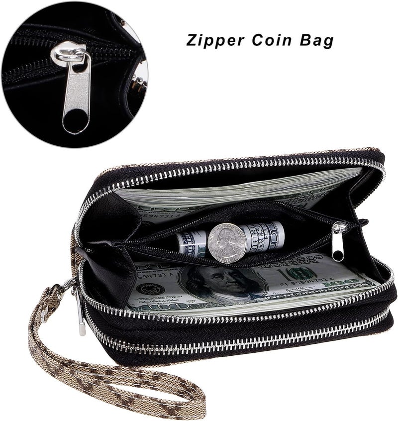 HAWEE Cellphone Wallet for Women Dual Zipper Long Purse with Removable Wristlet - Image 3