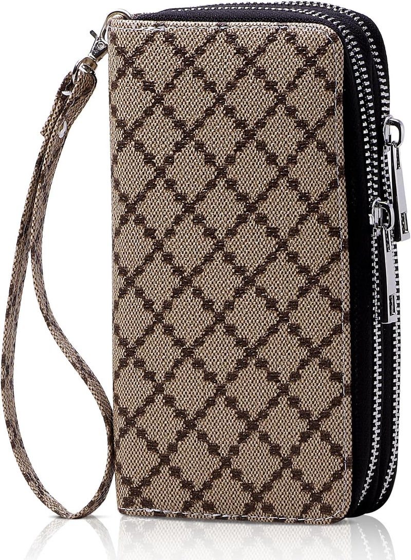 HAWEE Cellphone Wallet for Women Dual Zipper Long Purse with Removable Wristlet - Image 1