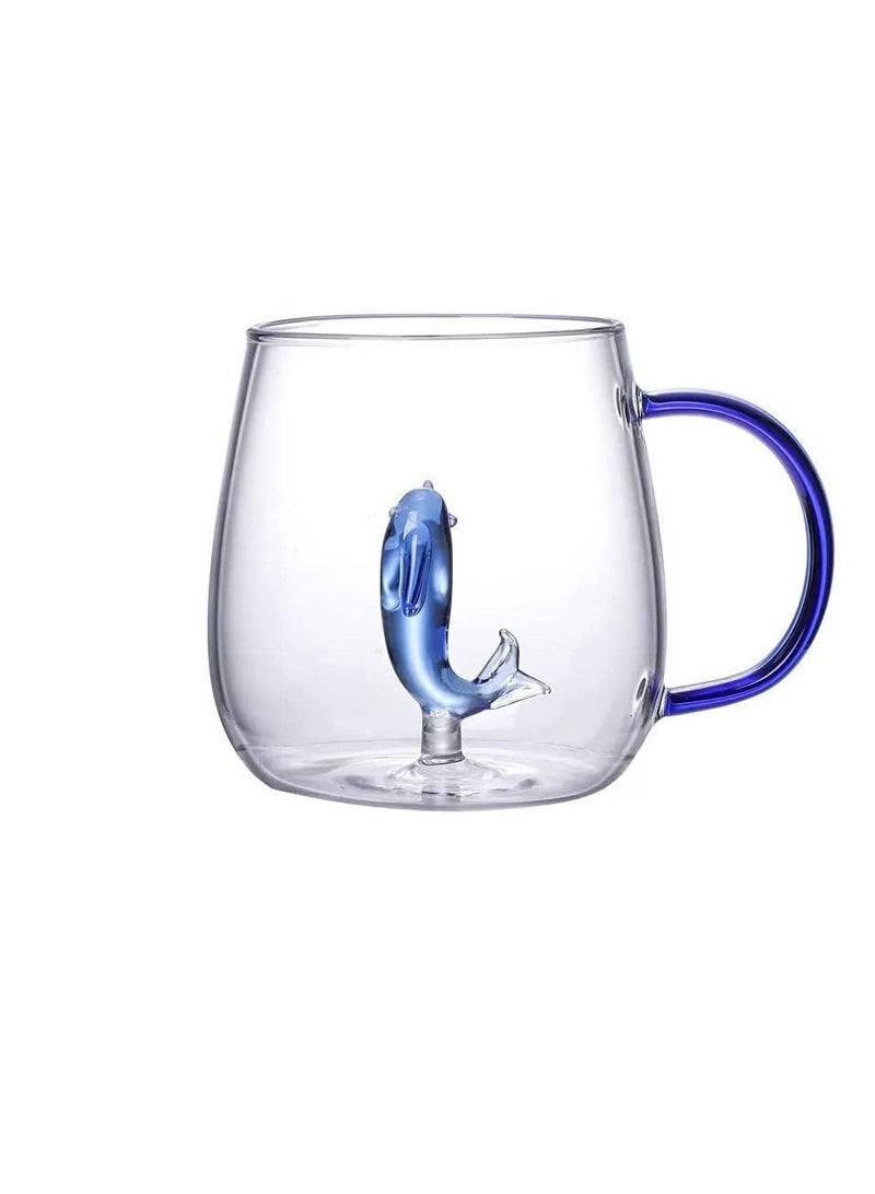 Heat Resistant 3D Tea and Coffee Glass Mug High Borosilicate Glass With Handle -Cute Dolphin - Image 1
