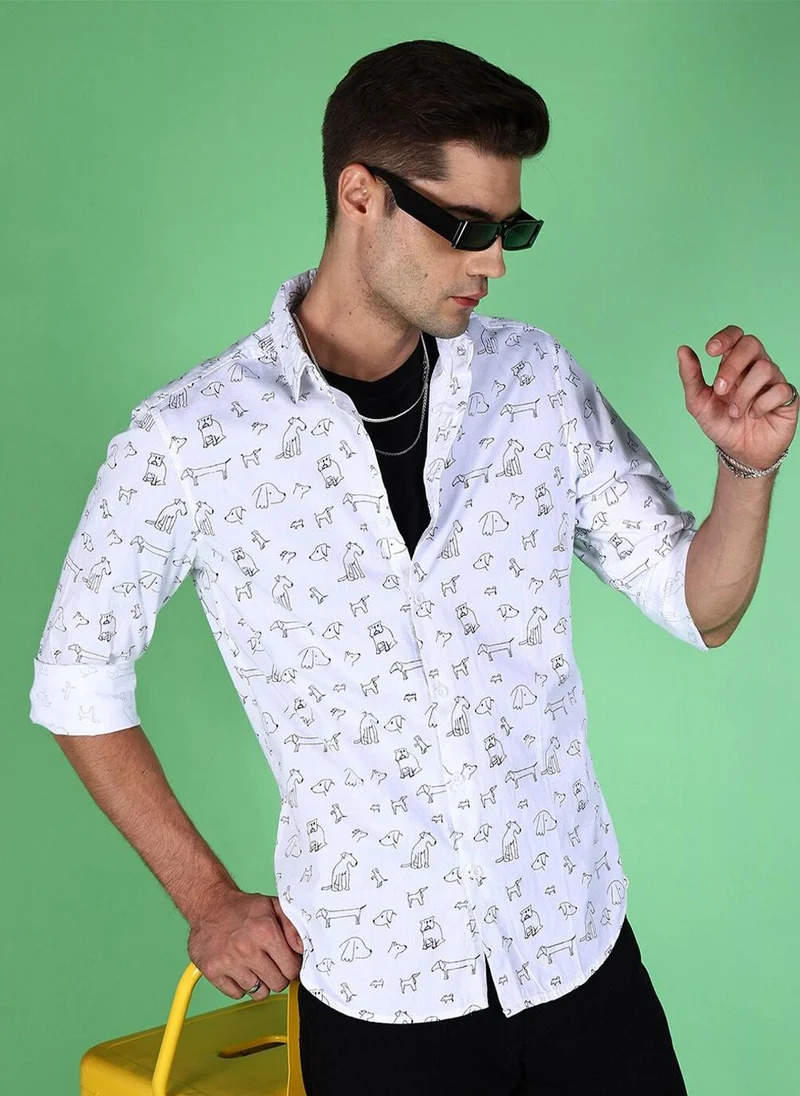 ذا انديان كراج كو Men Slim Fit Printed Full Sleeves Cutaway Collar Casual Shirt