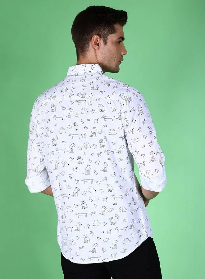 ذا انديان كراج كو Men Slim Fit Printed Full Sleeves Cutaway Collar Casual Shirt