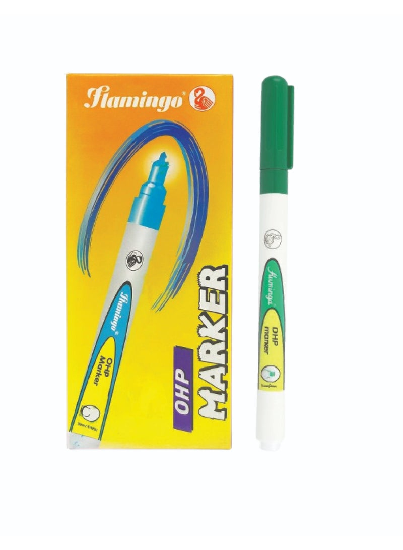 Flamingo 10-Piece Permanent OHP Marker-Green - Image 2