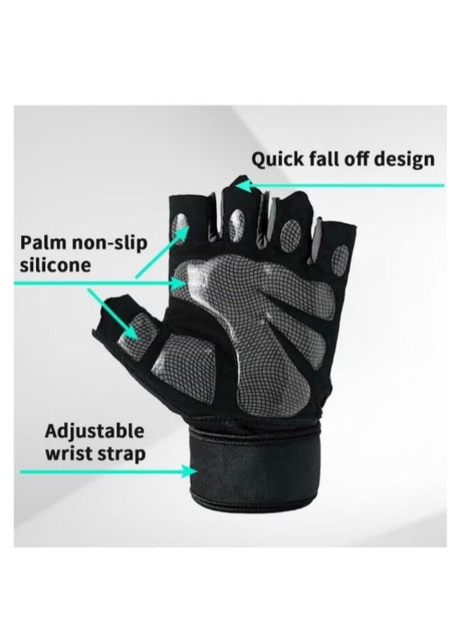 Weightlifting Gloves, Available For Both Men And Women, Non-Slip Silicone And Wrist Support With Adjustable Velcro Straps, Suitable For Fitness Training Weightlifting, Cycling (Black)  - Image 3
