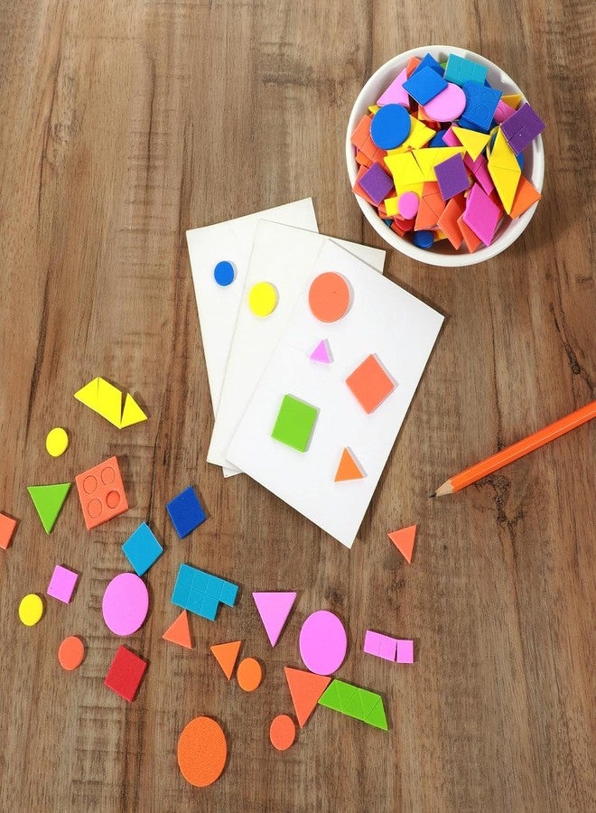 TARINI 300 Pcs Foam Shapes Stickers Self Adhesive Foam Stickers for Children Crafts, Geometric Shape Sticker for Preschool DIY Art Supplies Project, Circle Square Triangle, Multicolored - Image 5