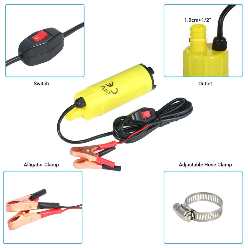 Portable Electric Pump Submersible Fuel Transfer Pump with Outlet Size of 19mm Filter 2 Aligator Clamps for Pumping Diesel Oil Kerosene Water - Image 1