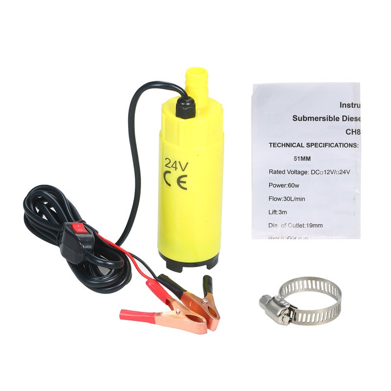 Portable Electric Pump Submersible Fuel Transfer Pump with Outlet Size of 19mm Filter 2 Aligator Clamps for Pumping Diesel Oil Kerosene Water - Image 5