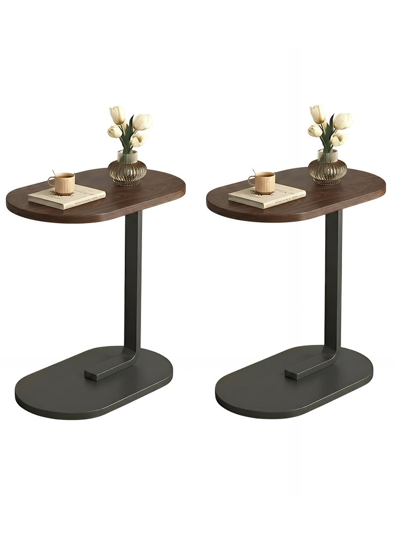 Taimi 2-pieces C-Shaped Side Table Elegant Design with Metal Frame, Sofa Side Coffee Table, Side Table for Living Room, Bedroom, Office, Balcony 60x28x39cm - Brown Color With Black Frame - Image 1