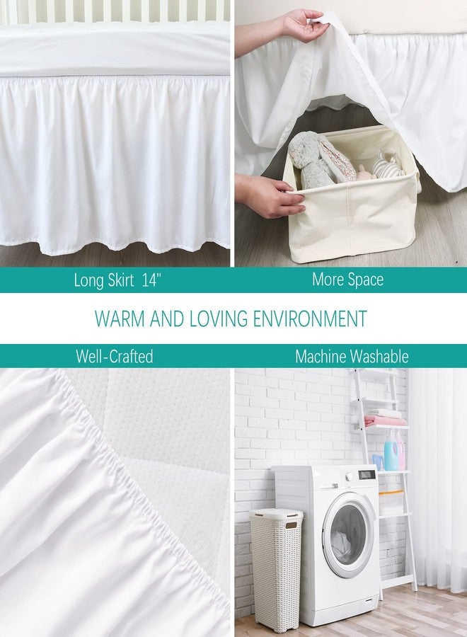 Biloban Crib Bed Skirt 28” x 52” with 14” Drop Pleated Dust Ruffle for Baby Boys Girls Elastic Adjustable Fit Toddler Bedskirt Easy On/Off Soft Nursery Standard Crib Bedding Skirts Solid White Crib Skirt - Image 4