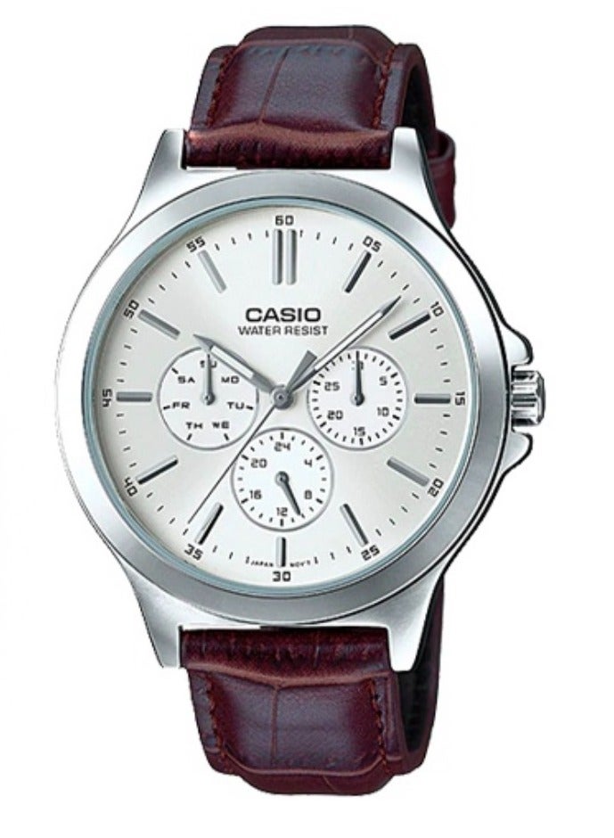 كاسيو ساعة ملابس رجالية من الجلد، نسخة رقمية CASIOMTP-V300L-7AUDF - 40 مم - بني - Image 1
