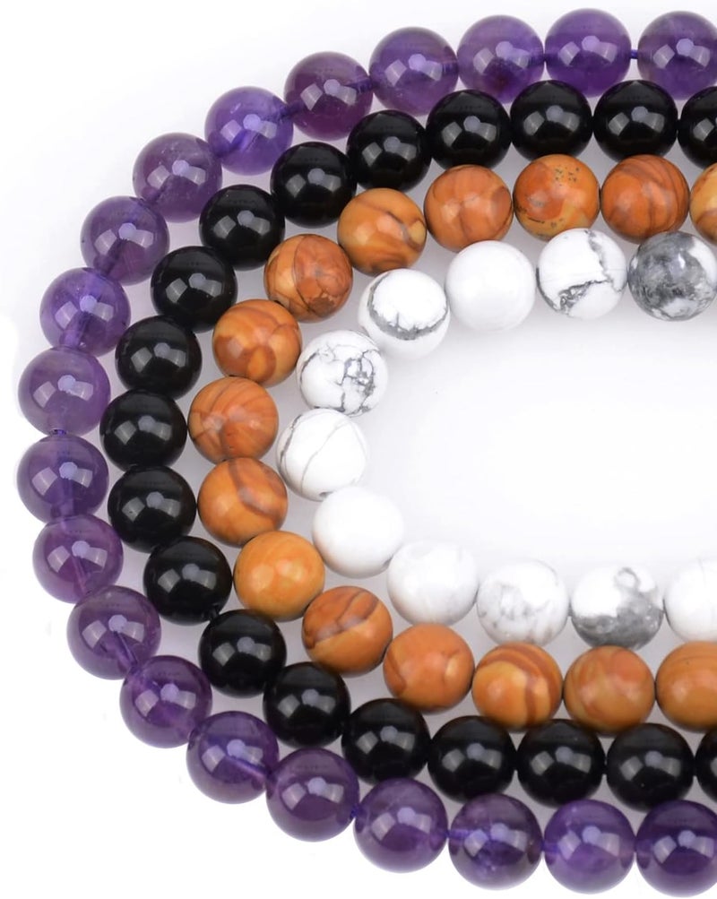 LPBeads 100PCS 8mm Natural Mixed Color Gemstone Round Loose Beads for Jewelry Making with Crystal Stretch Cord - Image 1