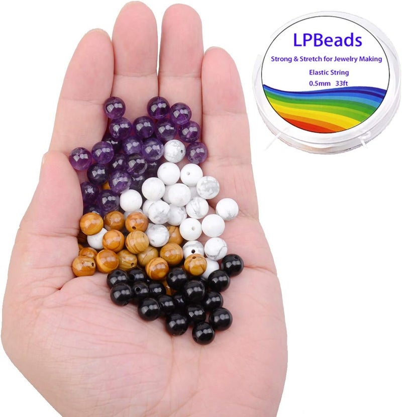LPBeads 100PCS 8mm Natural Mixed Color Gemstone Round Loose Beads for Jewelry Making with Crystal Stretch Cord - Image 2