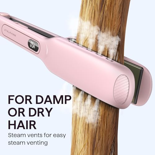 Wavytalk Wet to Straight Hair Straightener, Titanium 1.75 Inch Wide Vent Sesh Flat Iron for Damp or Dry Hair, Straightener with Dual Voltage Leave Silky Smooth Look, 20% Faster Styling, Pink - Image 2