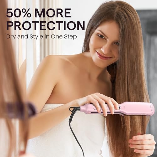 Wavytalk Wet to Straight Hair Straightener, Titanium 1.75 Inch Wide Vent Sesh Flat Iron for Damp or Dry Hair, Straightener with Dual Voltage Leave Silky Smooth Look, 20% Faster Styling, Pink - Image 3