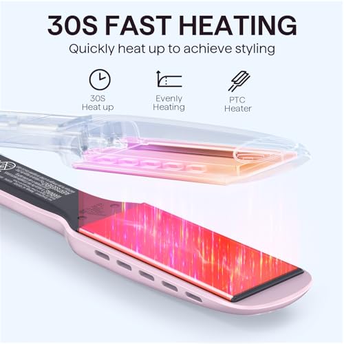 Wavytalk Wet to Straight Hair Straightener, Titanium 1.75 Inch Wide Vent Sesh Flat Iron for Damp or Dry Hair, Straightener with Dual Voltage Leave Silky Smooth Look, 20% Faster Styling, Pink - Image 4