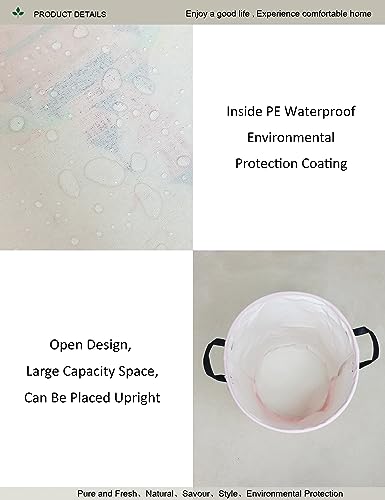 ONOEV Laundry Hamper, Round Waterproof Storage Basket with Handle, Foldable, Pink Castle, 19.7in(H) x 15.7in(D), for Children's Room and Toy Storage - Image 5