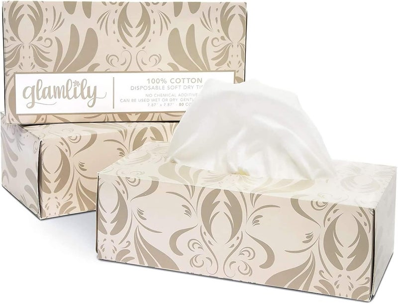Glamlily Facial Cotton Tissues Art Deco Disposable Face Towels 3 Pack 240 Tissues Total