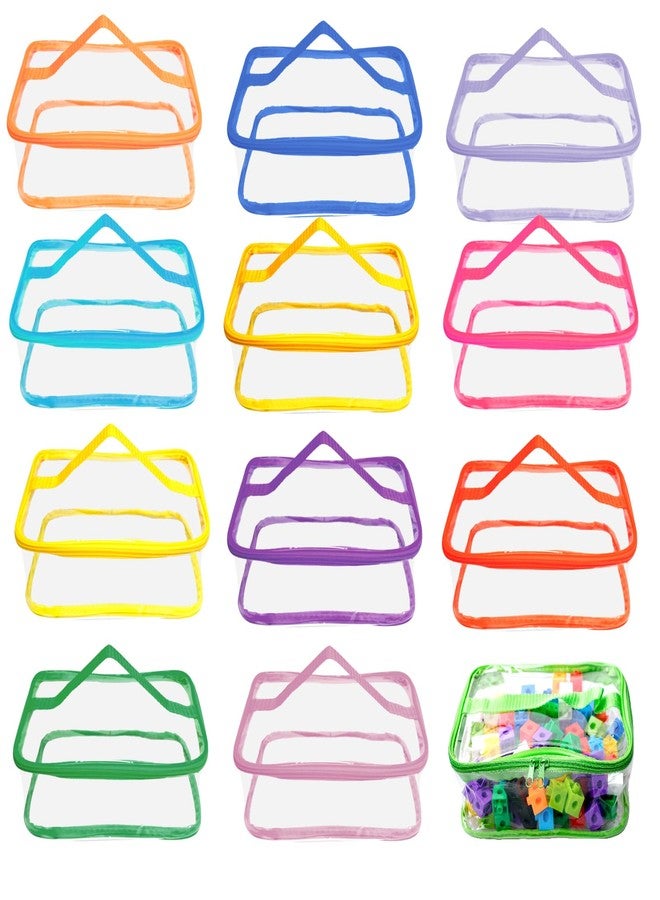 SENONAPO 12 Packs Toy Storage Bags with Zipper PVC Waterproof Toy Bags Plastic Storage Organizer Clear Organizing Bags for Board Games Building Blocks Puzzles Small Toys Kids Books Classroom(Multicolor) - Image 1