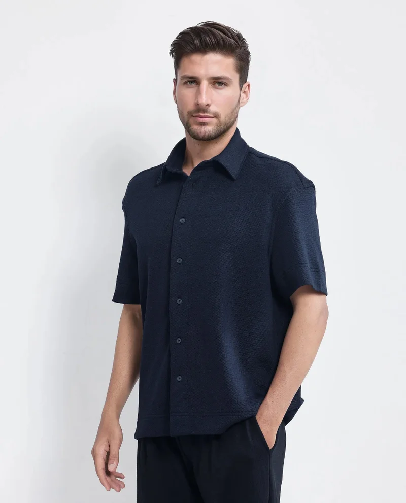 Rare Rabbit Men's Boxy Fit Plain Knit Shirt