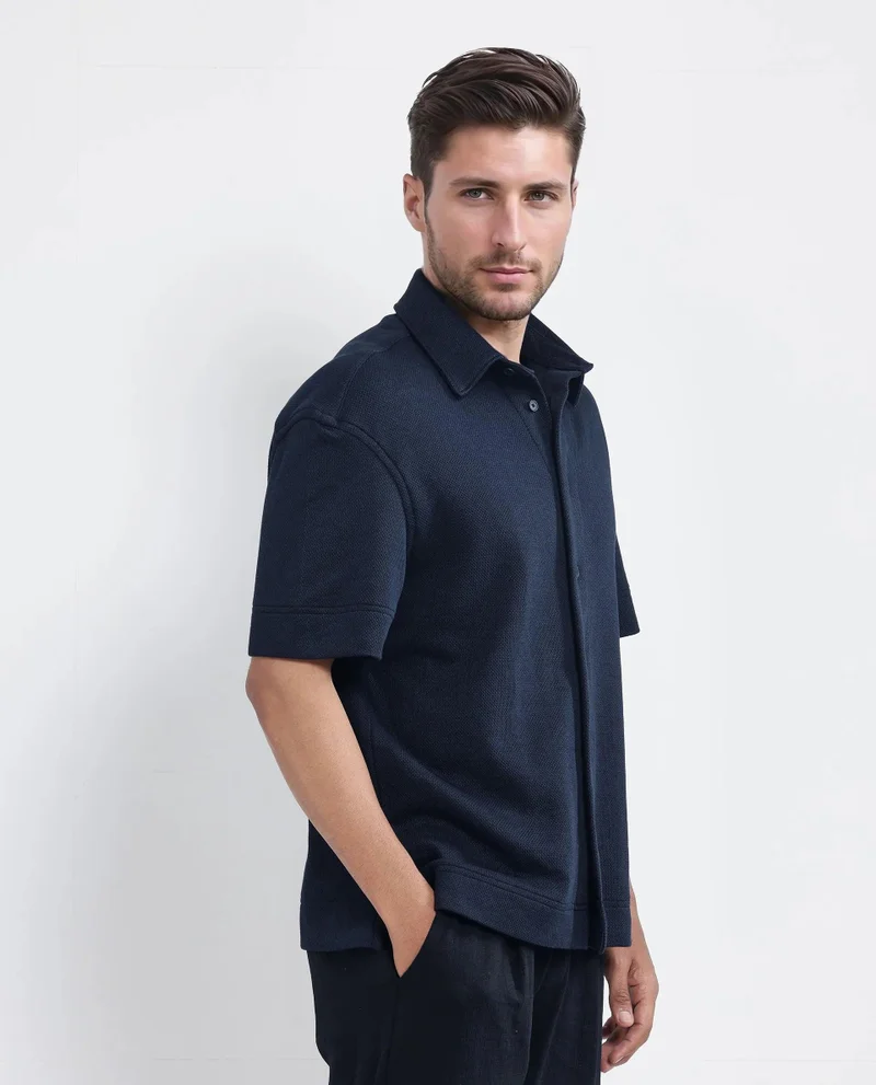 Rare Rabbit Men's Boxy Fit Plain Knit Shirt