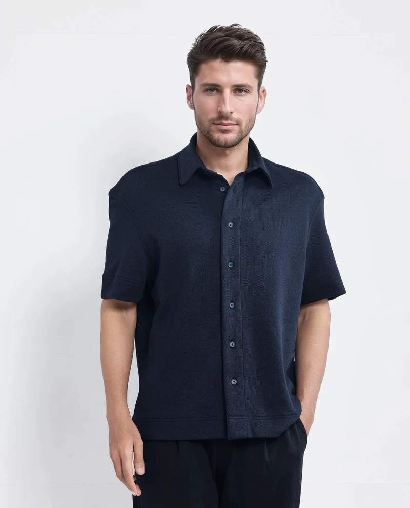 Rare Rabbit Men's Boxy Fit Plain Knit Shirt