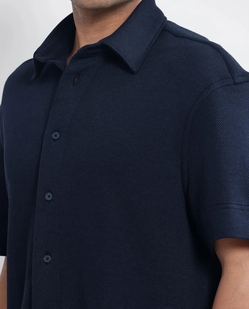 Rare Rabbit Men's Boxy Fit Plain Knit Shirt