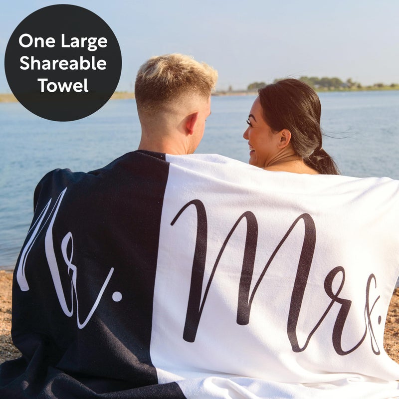 Ethisa Mr and Mrs Beach Towel - Honeymoon Just Married Towel For Beach - Wedding Gift for Newlywed Couple - Shareable Bride and Groom Towel Set - Thin Travel Friendly His and Her Beach Towel - 78"x59" - Image 2